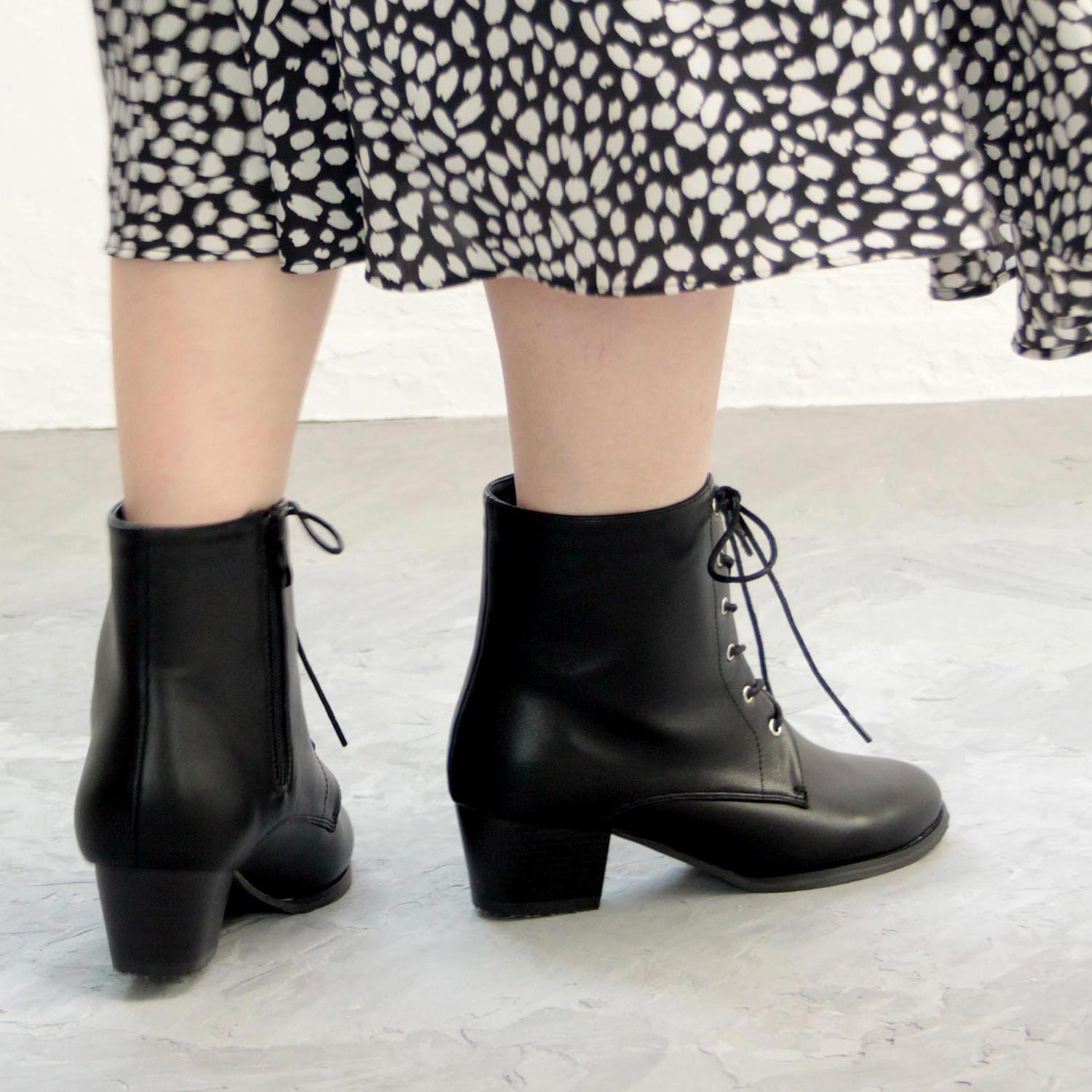 マシュガール masyugirl 【3E幅広・大きいサイズ】シンプルレースアップブーツ （ブラック） ブラック