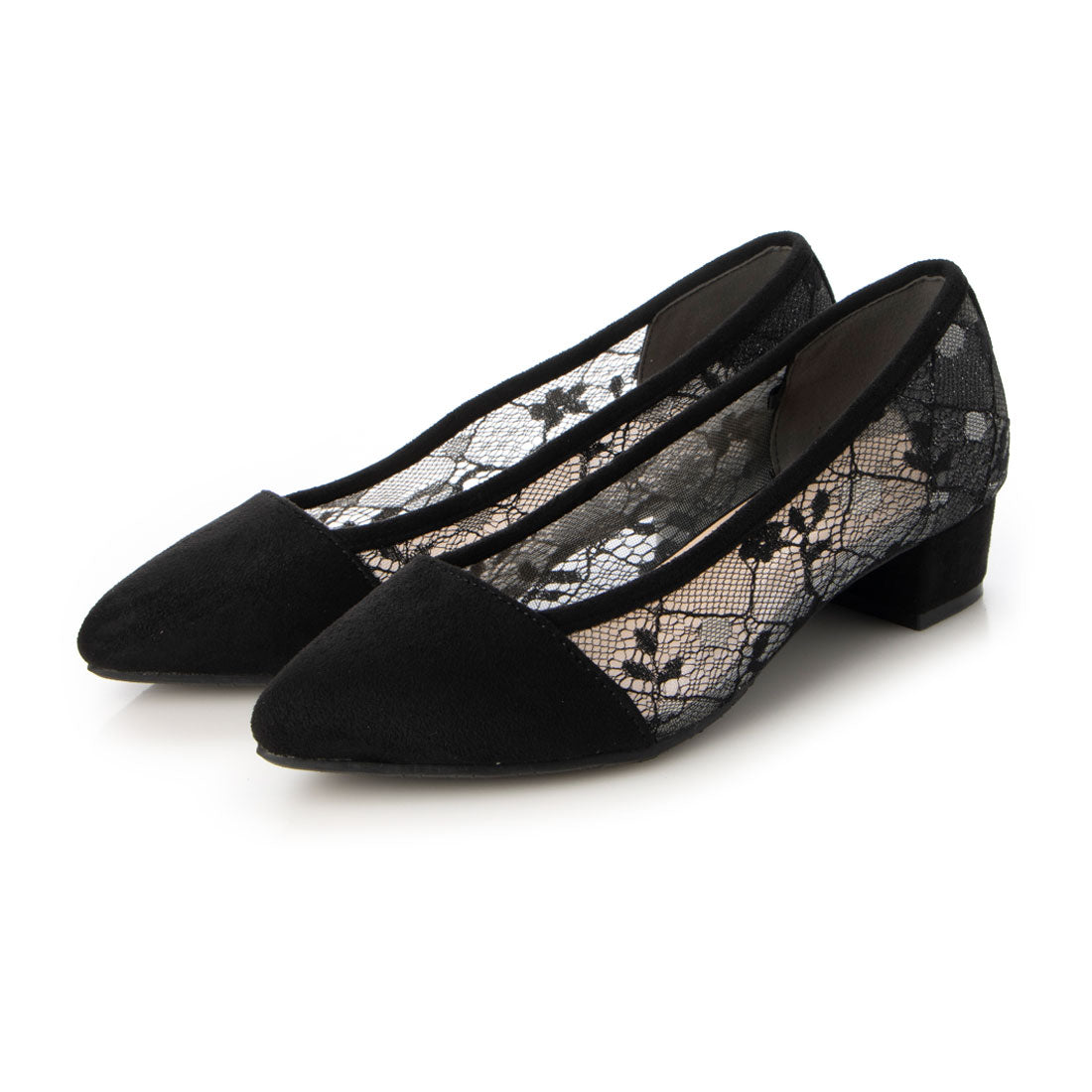 Mashugirl [4E wide/large size] Lace material pointed toe pumps