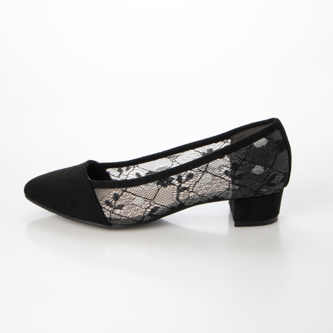 Mashugirl [4E wide/large size] Lace material pointed toe pumps