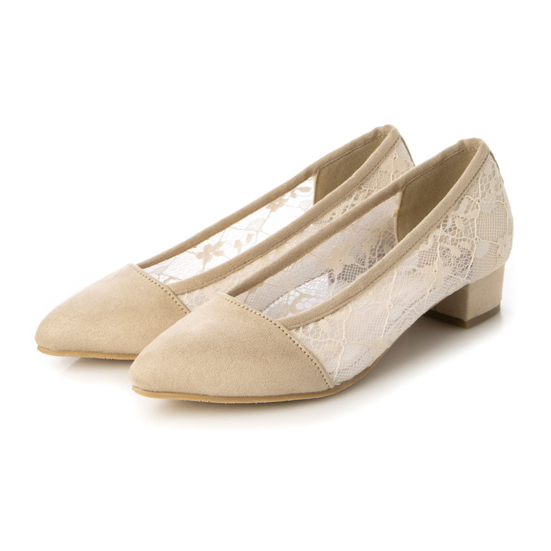 Mashugirl [4E wide/large size] Lace material pointed toe pumps