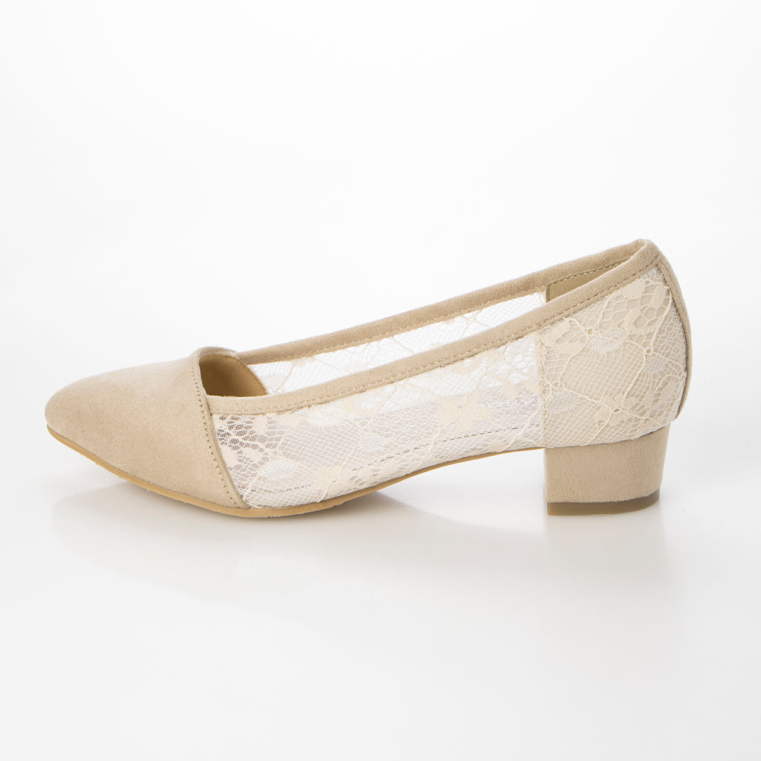 Mashugirl [4E wide/large size] Lace material pointed toe pumps