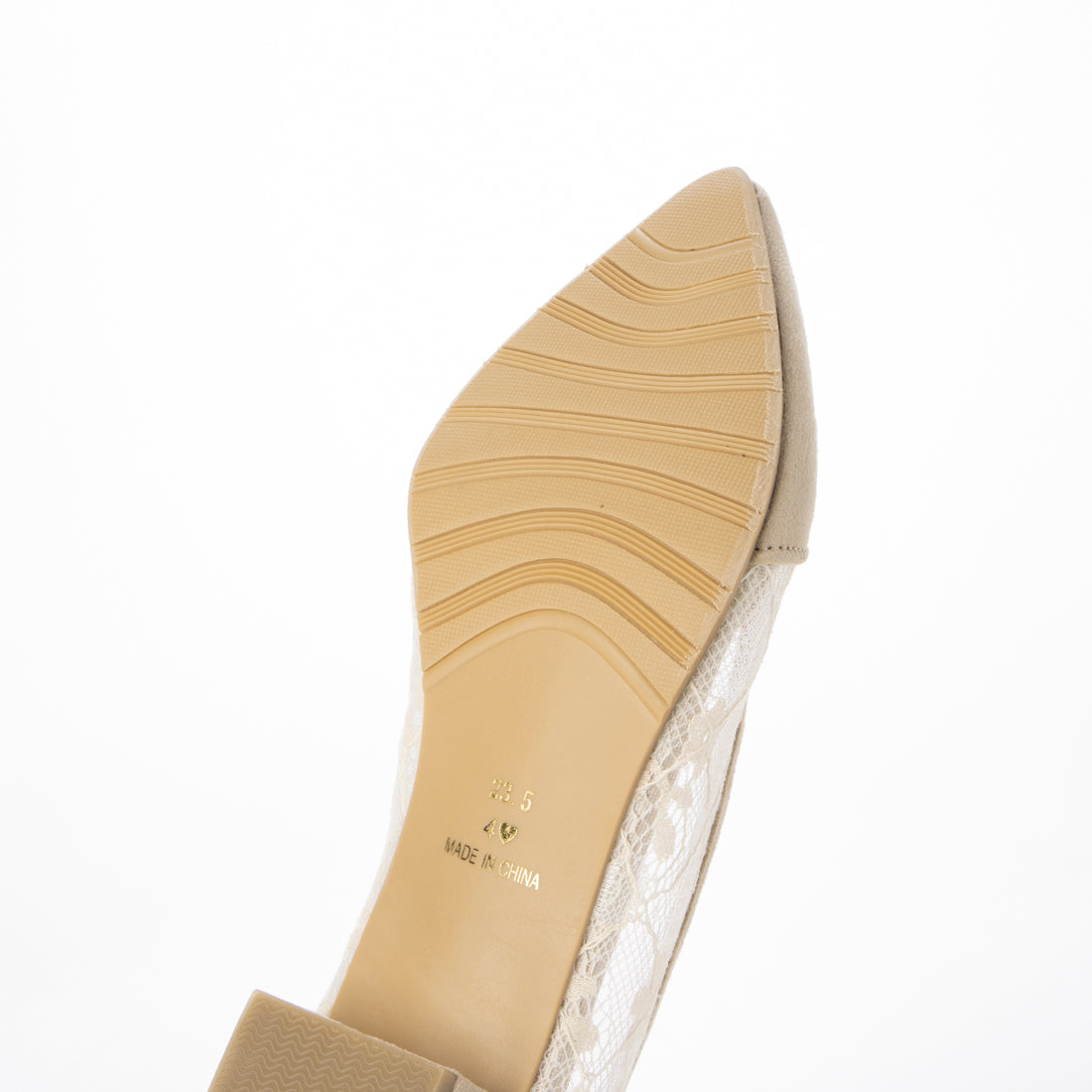 Mashugirl [4E wide/large size] Lace material pointed toe pumps