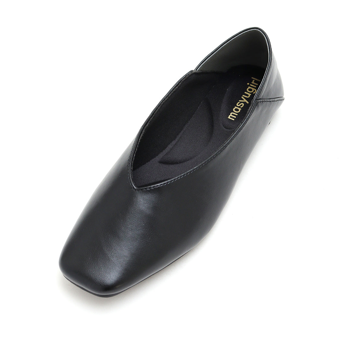 Mashugirl masyugirl [4E wide/large size] Square toe V-cut flat pumps