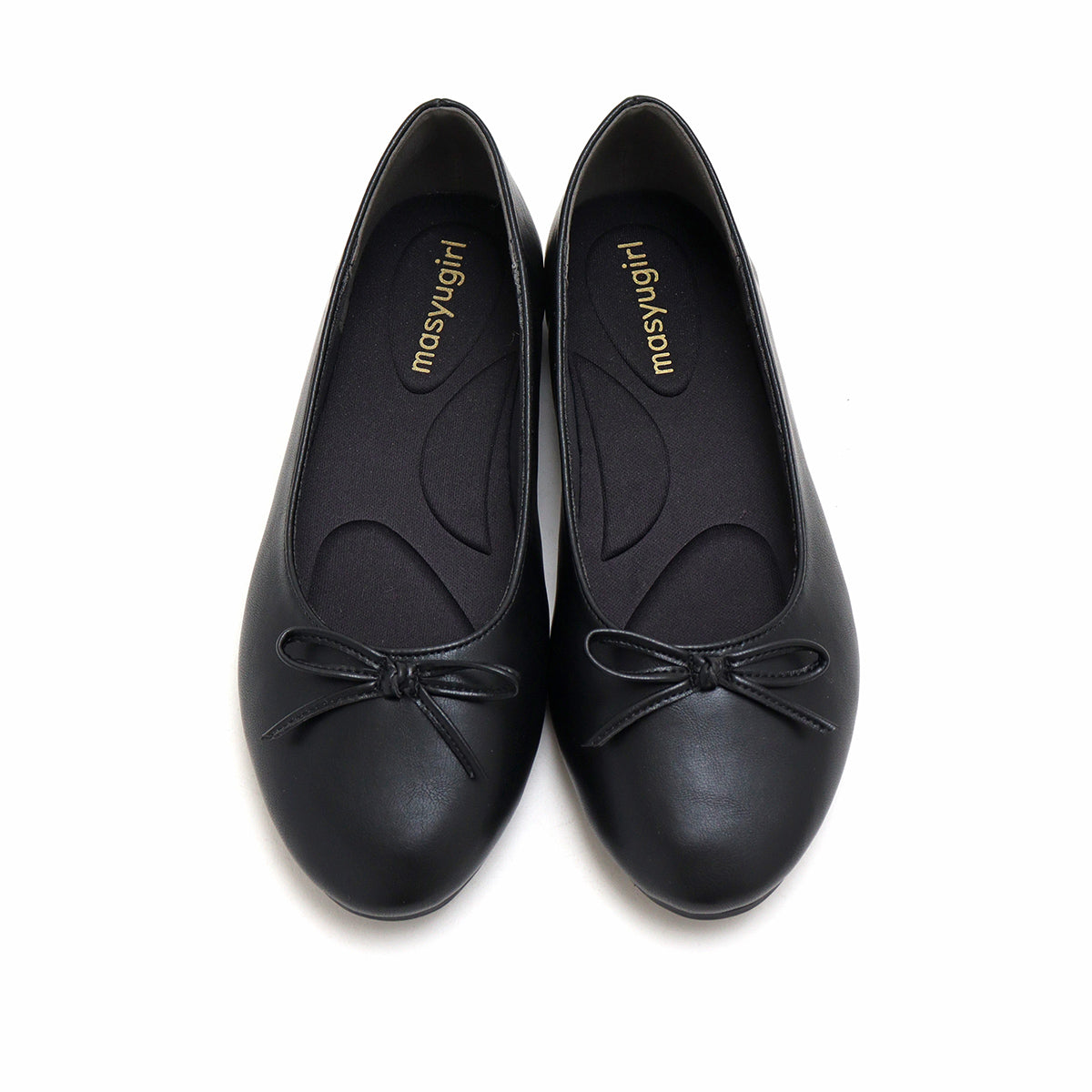 Mashugirl [4E wide/large size] Round toe flat ballet shoes with ribbon
