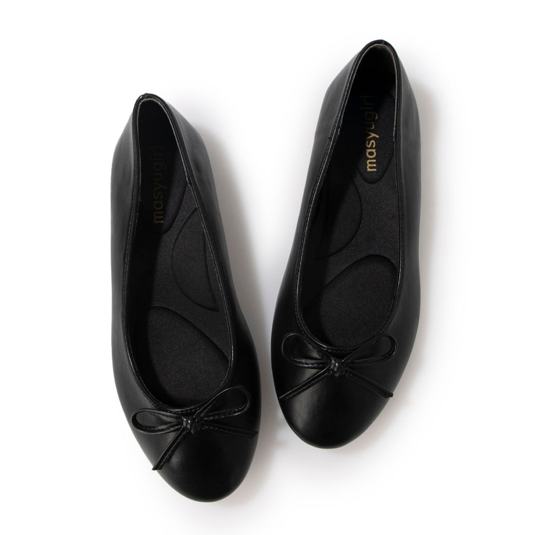 Mashugirl [4E wide/large size] Round toe flat ballet shoes with ribbon