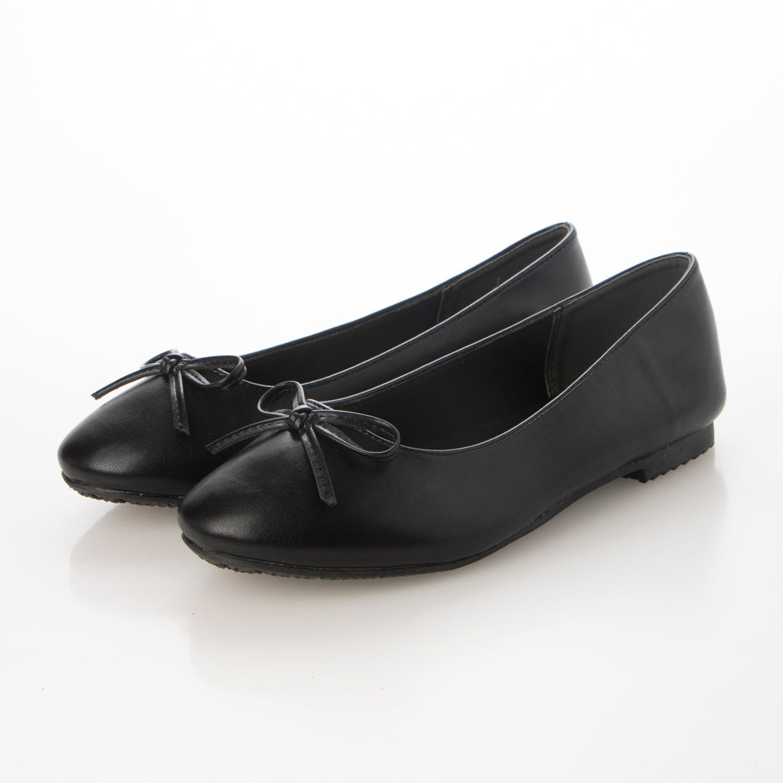 Mashugirl [4E wide/large size] Round toe flat ballet shoes with ribbon