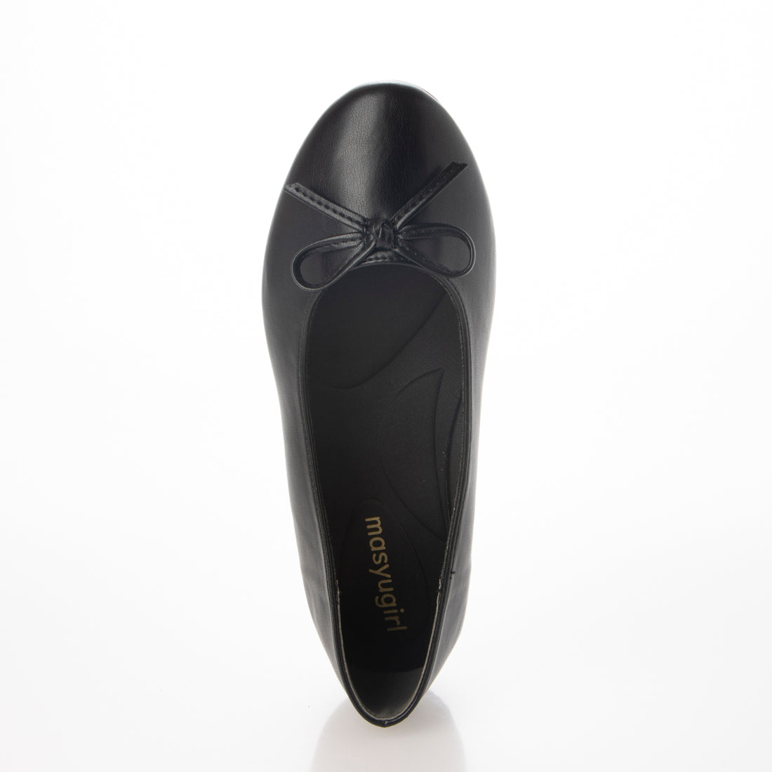 Mashugirl [4E wide/large size] Round toe flat ballet shoes with ribbon