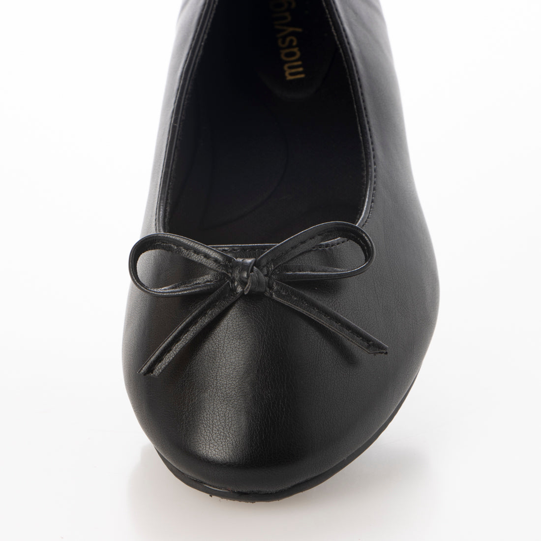 Mashugirl [4E wide/large size] Round toe flat ballet shoes with ribbon