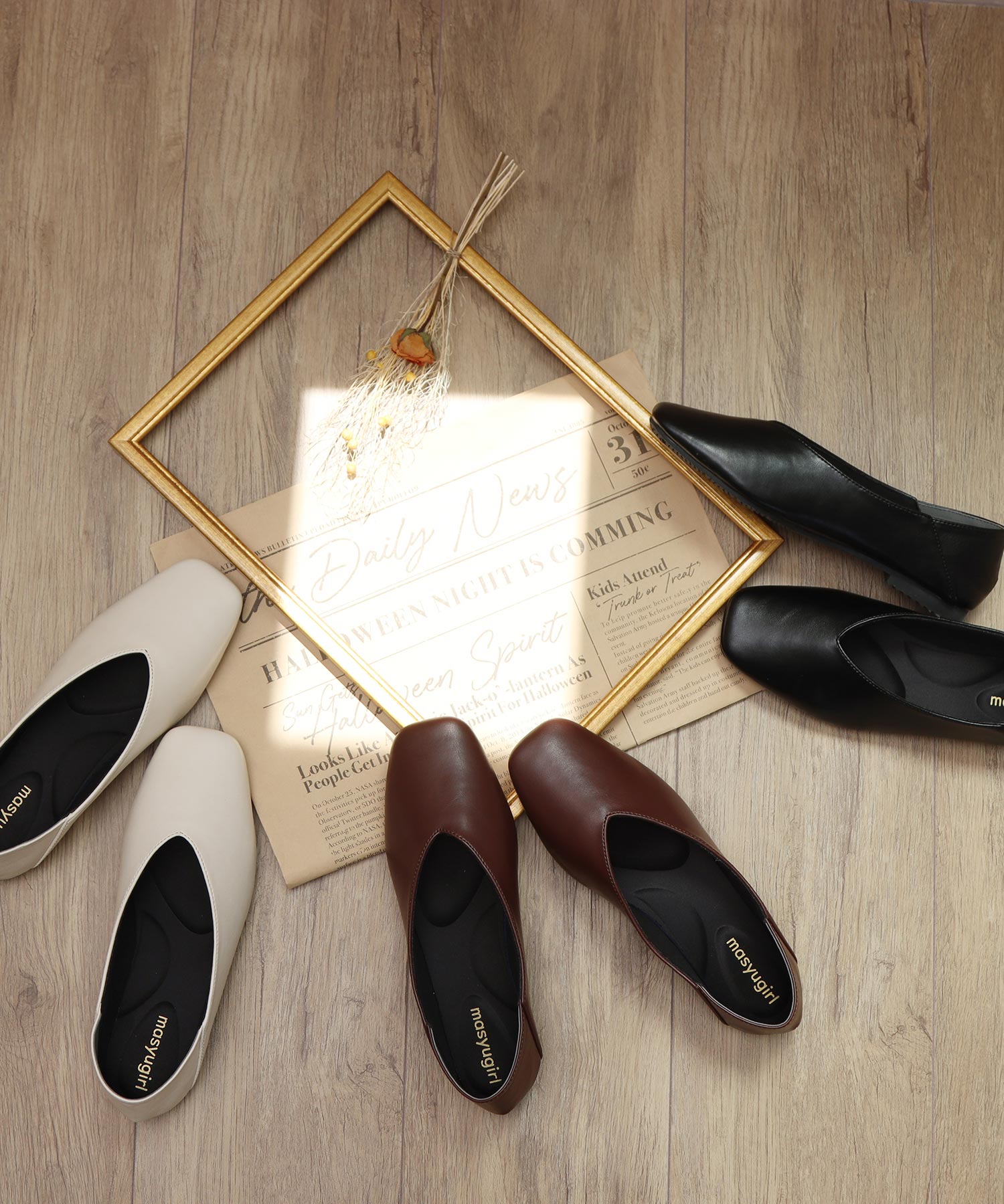 Mashugirl masyugirl [4E wide/large size] Square toe V-cut flat pumps