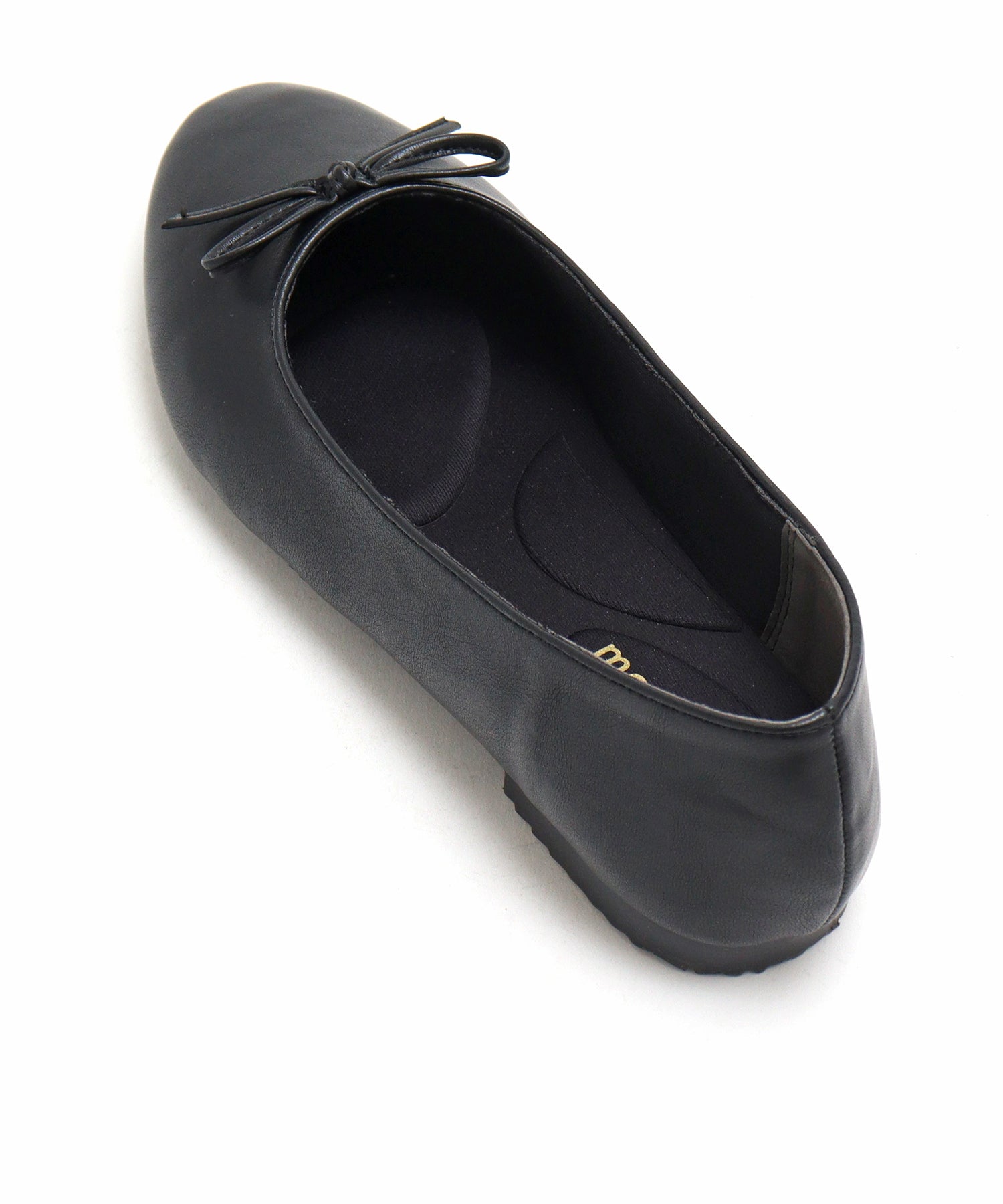 Mashugirl [4E wide/large size] Round toe flat ballet shoes with ribbon