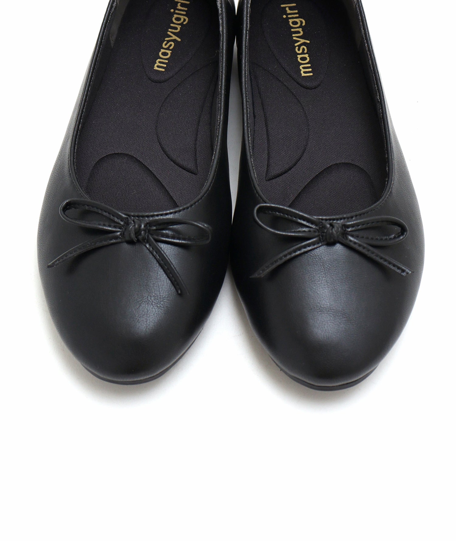Mashugirl [4E wide/large size] Round toe flat ballet shoes with ribbon