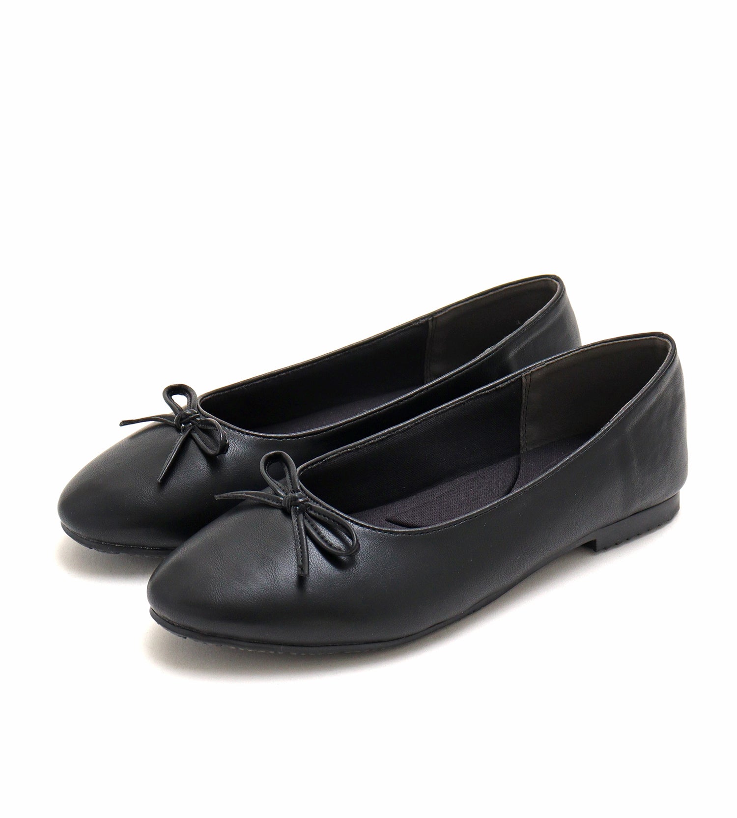 Mashugirl [4E wide/large size] Round toe flat ballet shoes with ribbon