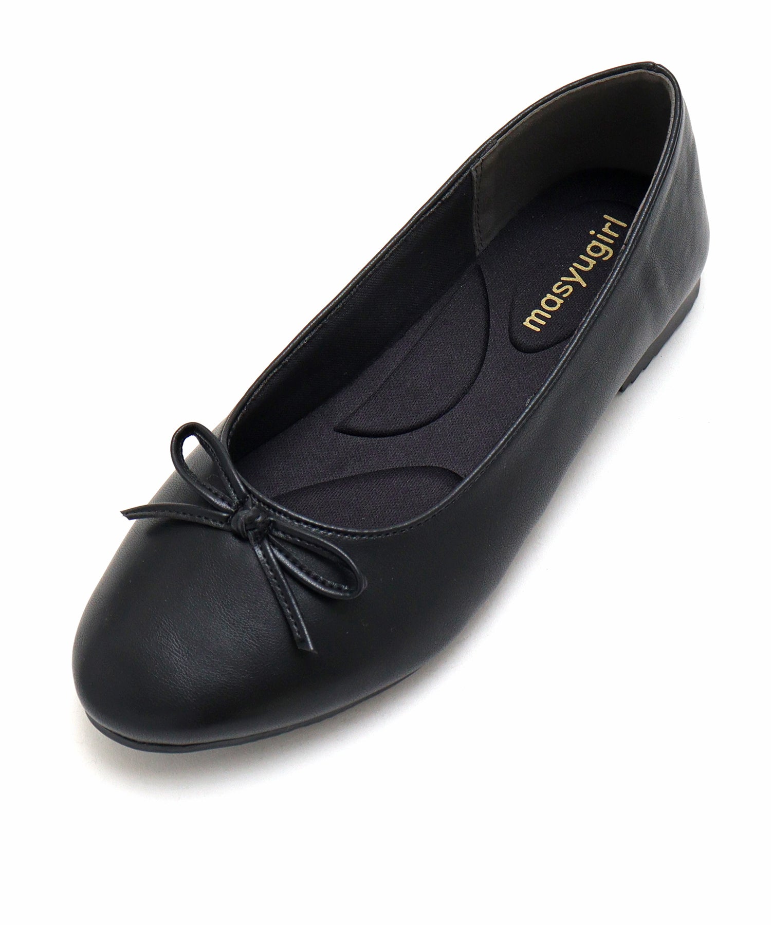 Mashugirl [4E wide/large size] Round toe flat ballet shoes with ribbon