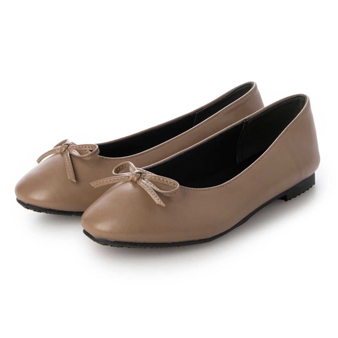 Mashugirl [4E wide/large size] Round toe flat ballet shoes with ribbon