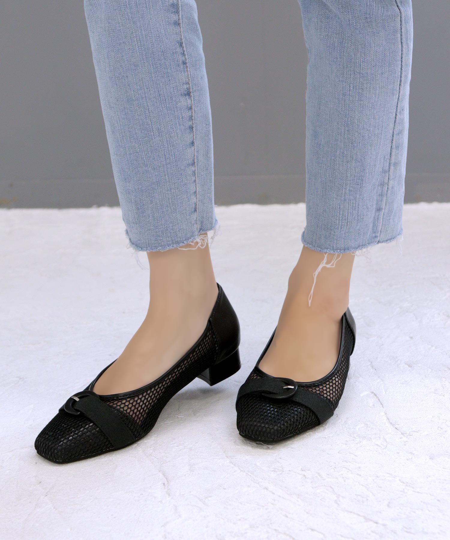 Mashugirl masyugirl [4E wide/large size] 2.5cm heel mesh pumps