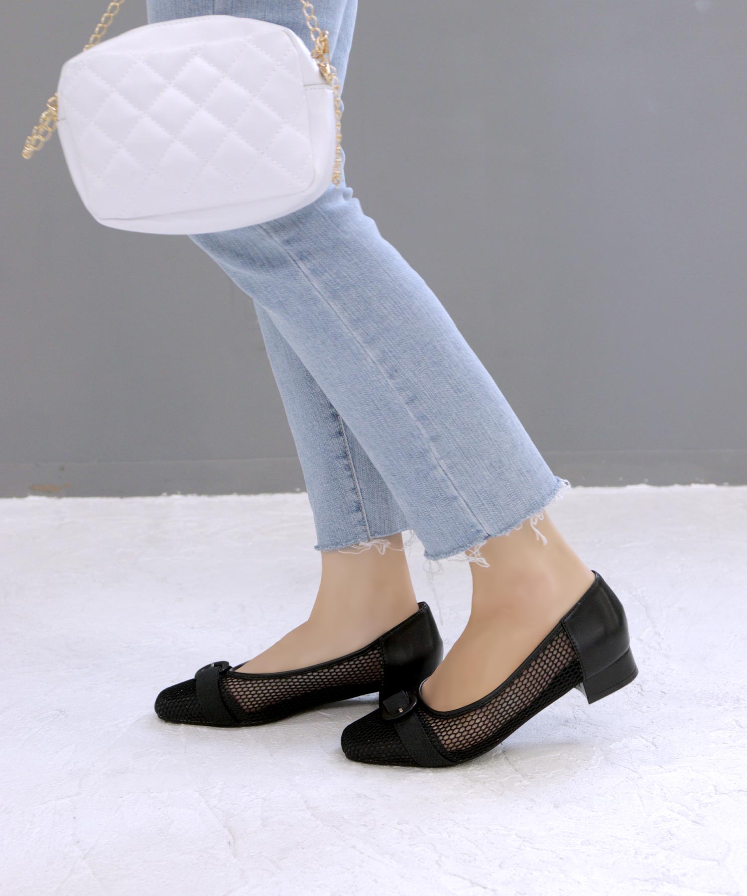 Mashugirl masyugirl [4E wide/large size] 2.5cm heel mesh pumps