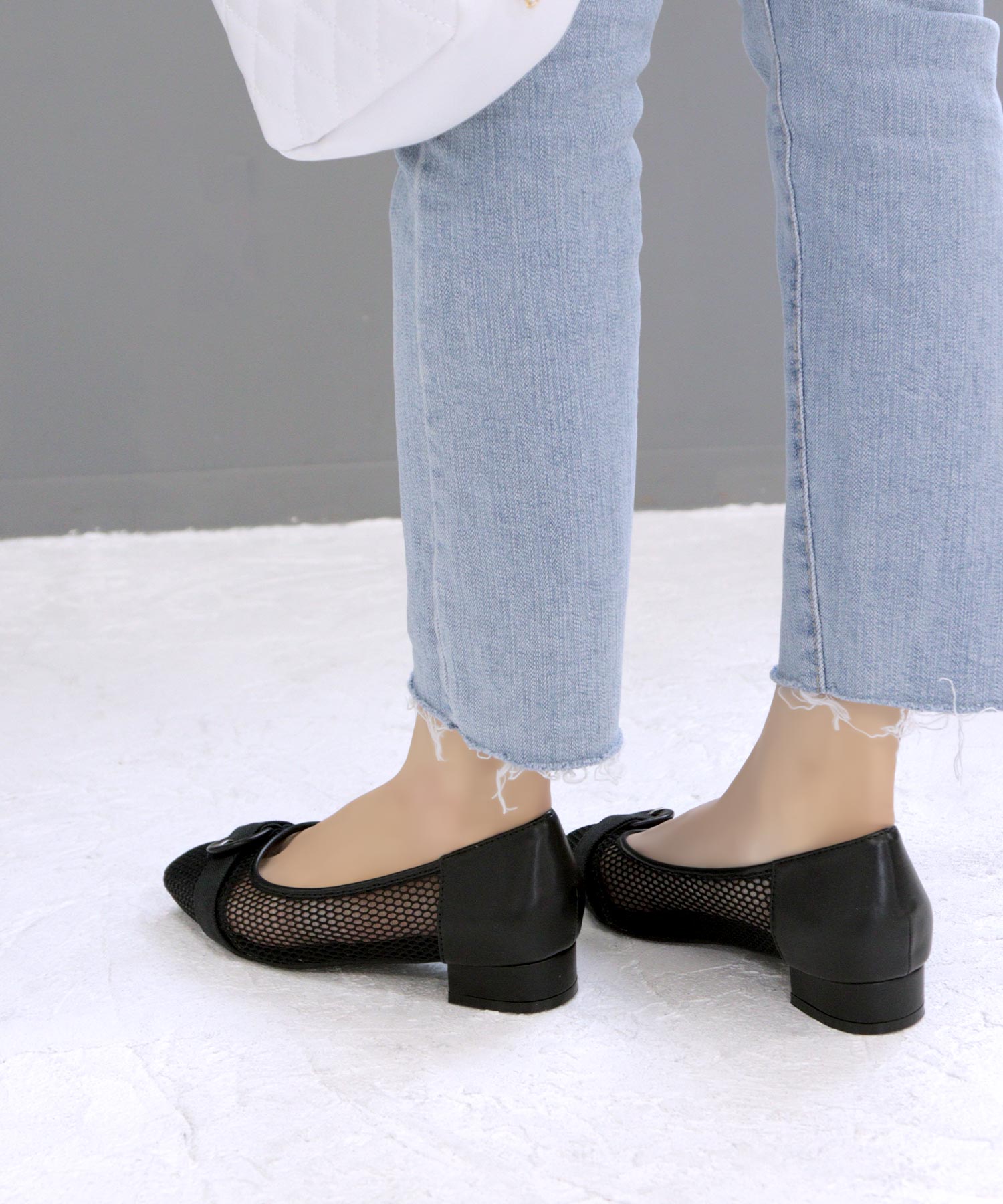 Mashugirl masyugirl [4E wide/large size] 2.5cm heel mesh pumps