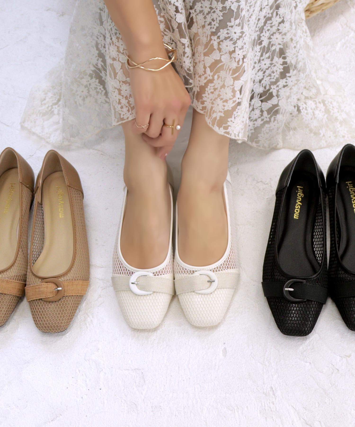Mashugirl masyugirl [4E wide/large size] 2.5cm heel mesh pumps