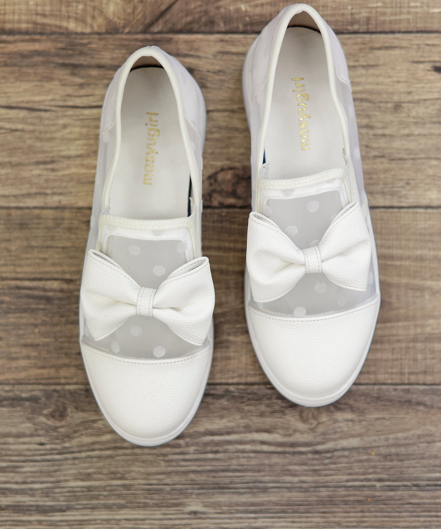 Masyugirl Large Size [Lightweight] Slip-on Sneakers with Dot Pattern and Ribbon