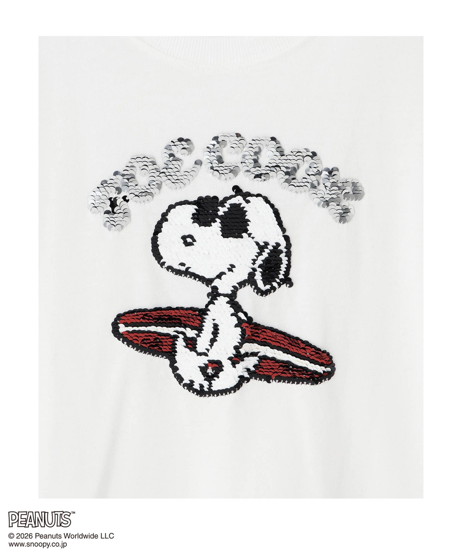 マックハウス Mac-House PEANUTS SNOOPY スパンコールTシャツ （オフホワイト） オフホワイト