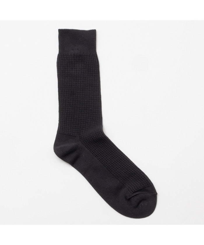 マックハウス Mac-House NAVY ネイビー ワッフル編みクルーソックス 820ー1125MH （ブラック） ブラック