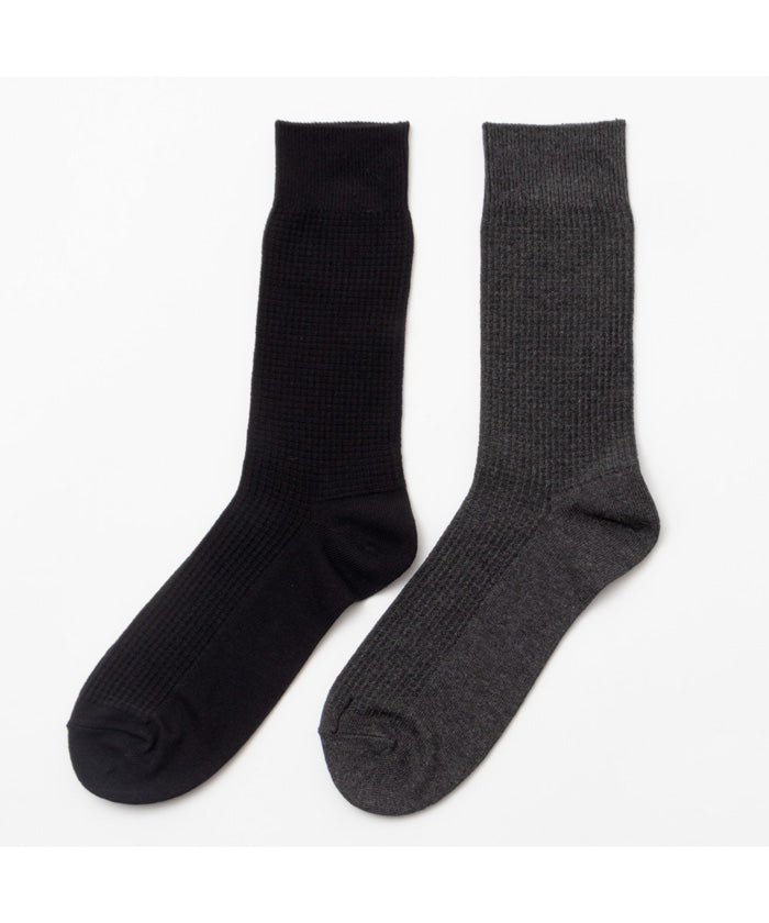 マックハウス Mac-House NAVY ネイビー ワッフル編みクルーソックス 820ー1125MH （ブラック） ブラック