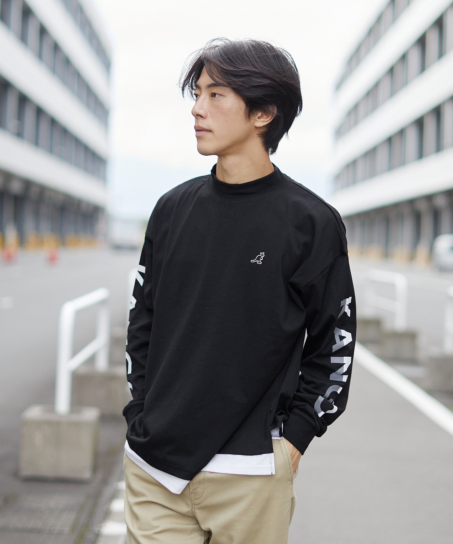 Mac-House KANGOL Mock Neck Long Sleeve T-Shirt KPMC-10281-EC