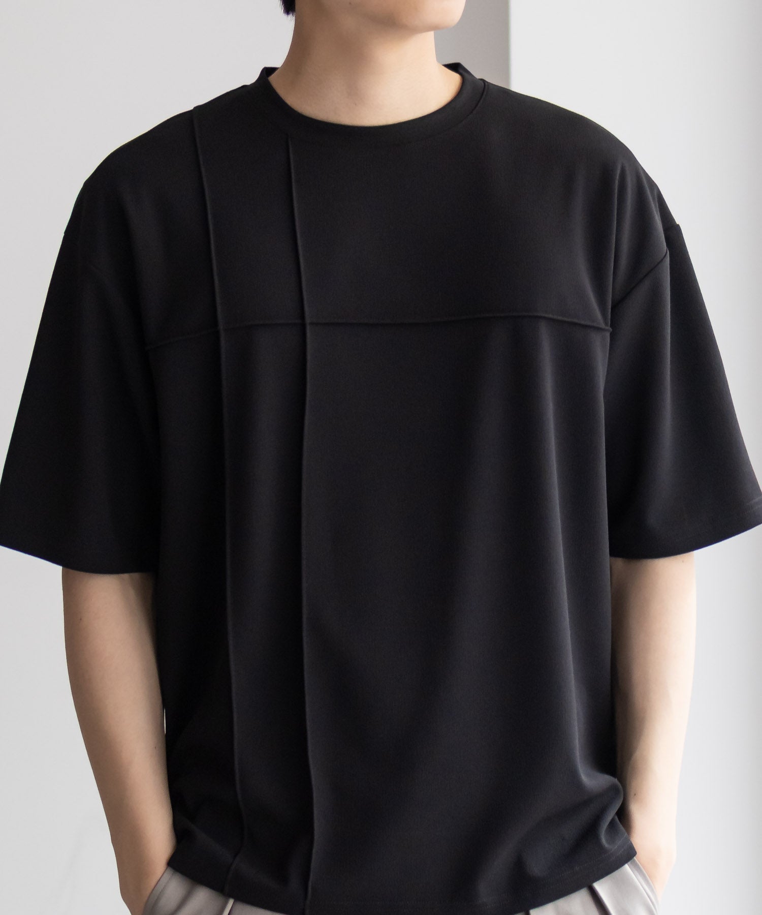 マックハウス Mac-House AIR Smoosy カットジョーゼットピンタックテーパードTシャツ （ブラック） ブラック