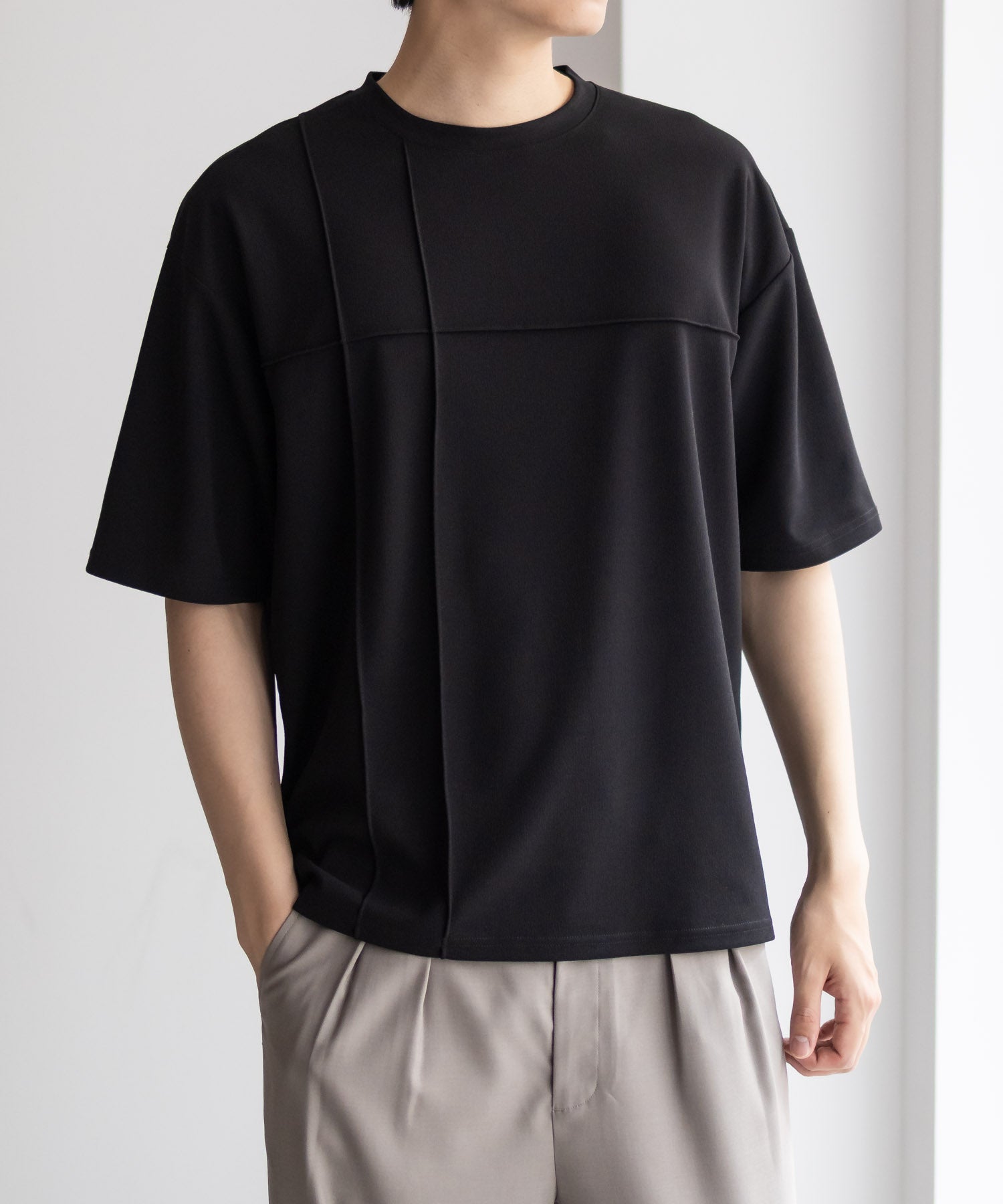 マックハウス Mac-House AIR Smoosy カットジョーゼットピンタックテーパードTシャツ （ブラック） ブラック