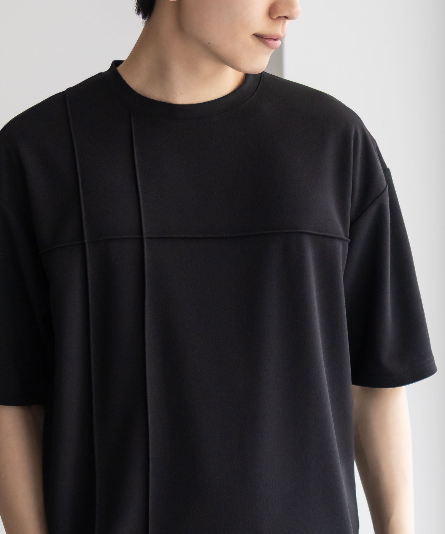 マックハウス Mac-House AIR Smoosy カットジョーゼットピンタックテーパードTシャツ （ブラック） ブラック