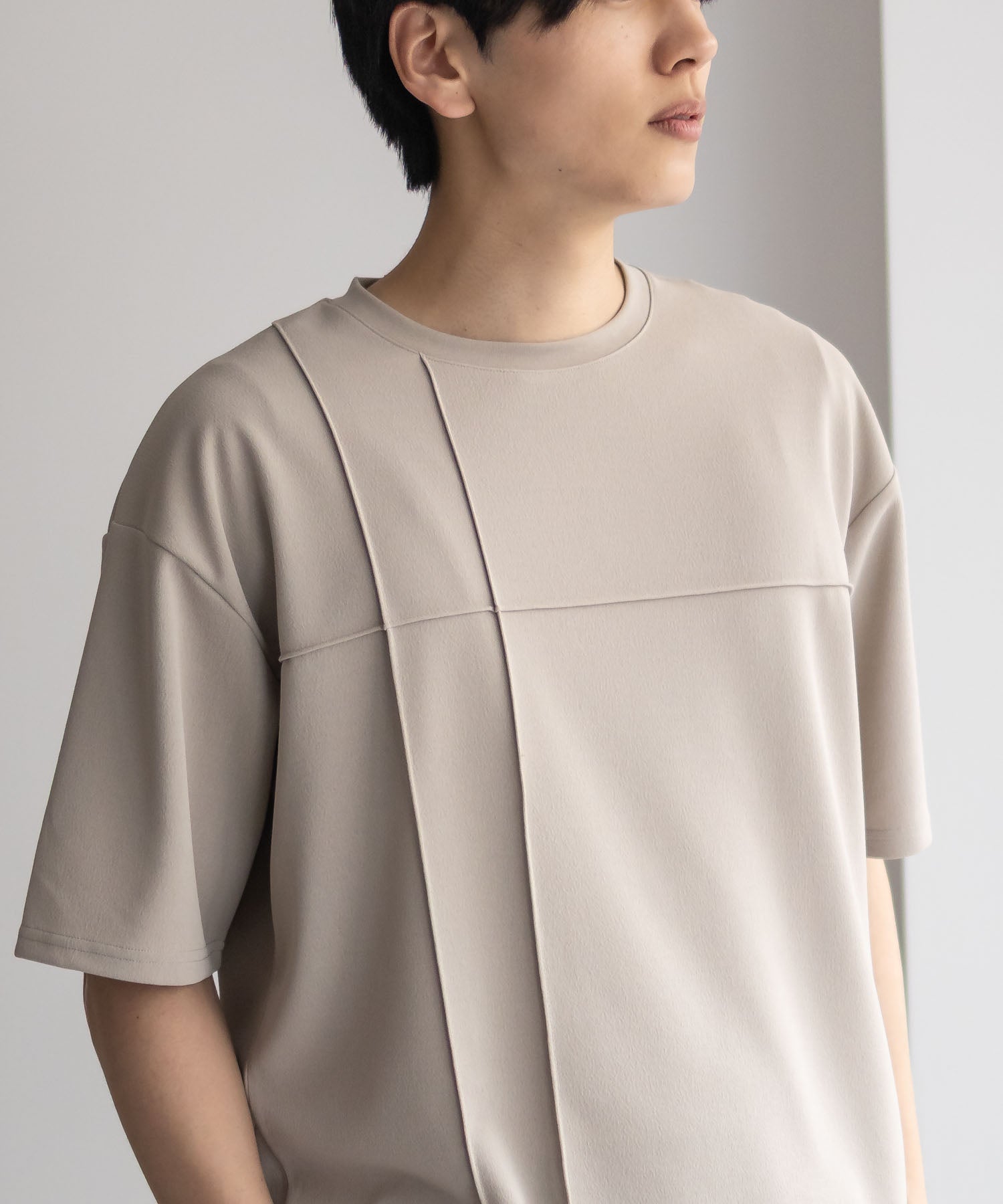 マックハウス Mac-House AIR Smoosy カットジョーゼットピンタックテーパードTシャツ （グレージュ） グレージュ