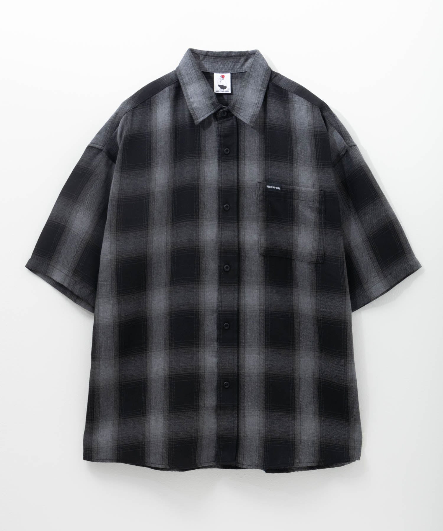 マックハウス Mac-House ルーズサイズバックイラストオンブレーチェック半袖シャツ （ホワイト） ホワイト