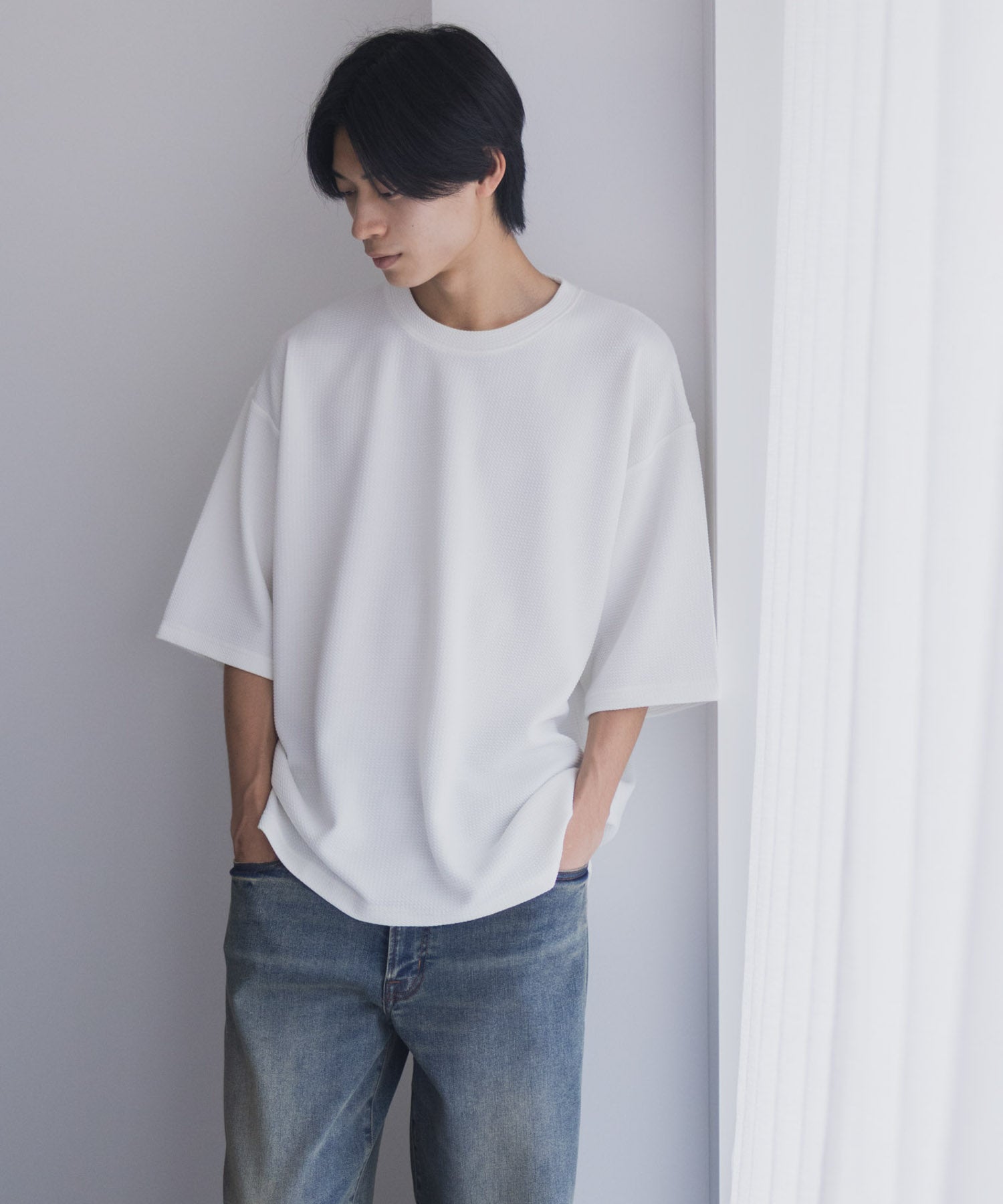 マックハウス Mac-House AIR Smoosy ドライワッフル5分袖Tシャツ （ライトグレー） ライトグレー