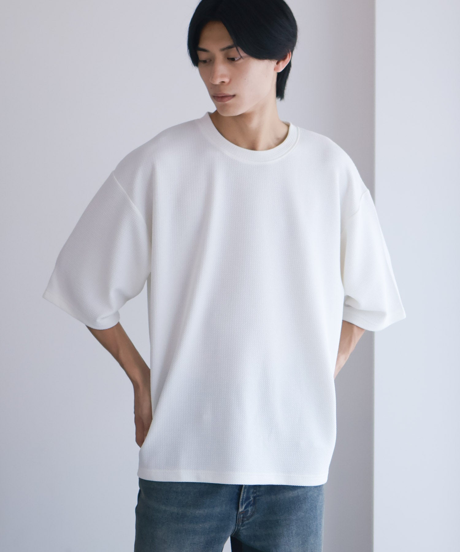 マックハウス Mac-House AIR Smoosy ドライワッフル5分袖Tシャツ （ライトグレー） ライトグレー