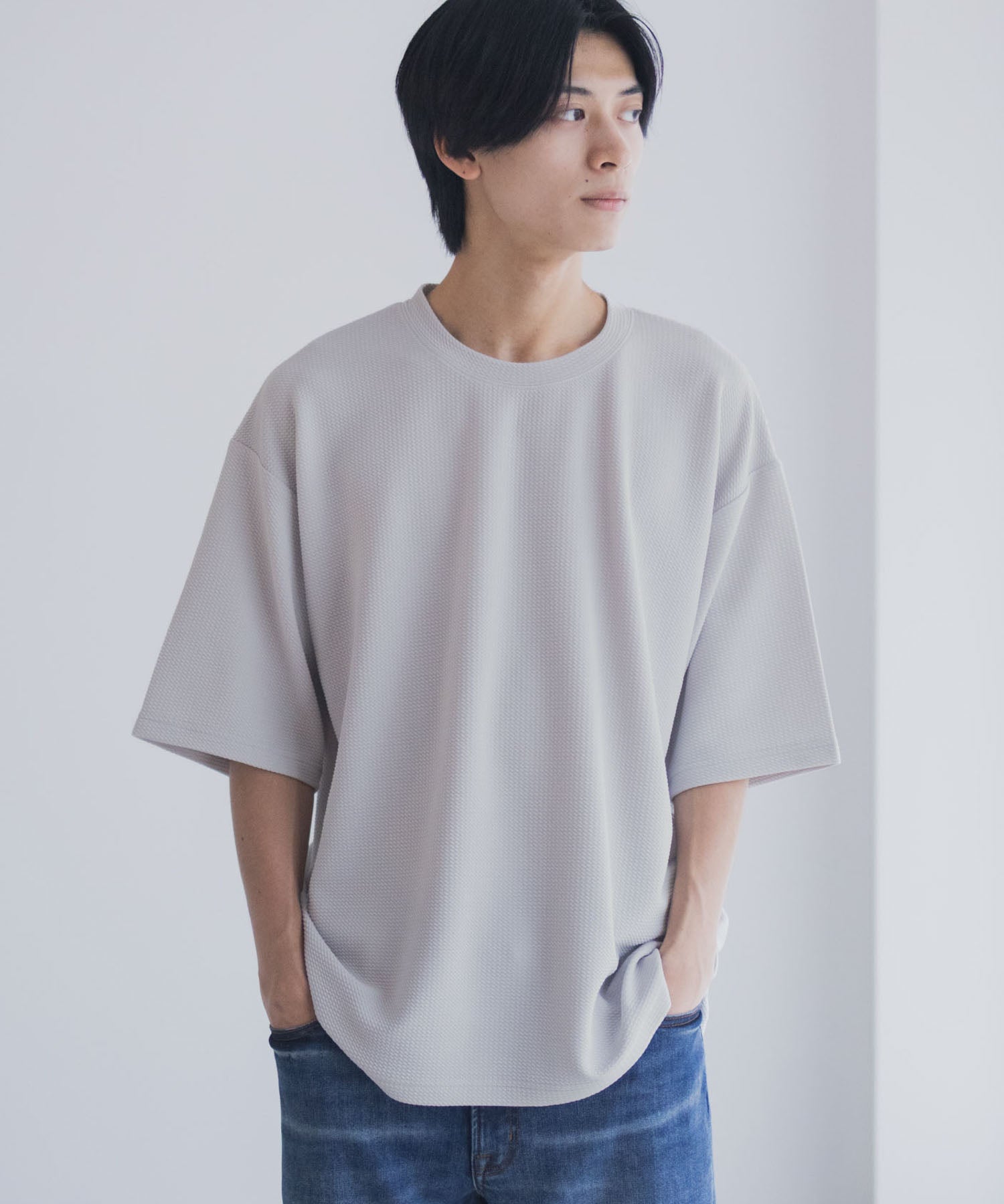 マックハウス Mac-House AIR Smoosy ドライワッフル5分袖Tシャツ （ライトグレー） ライトグレー