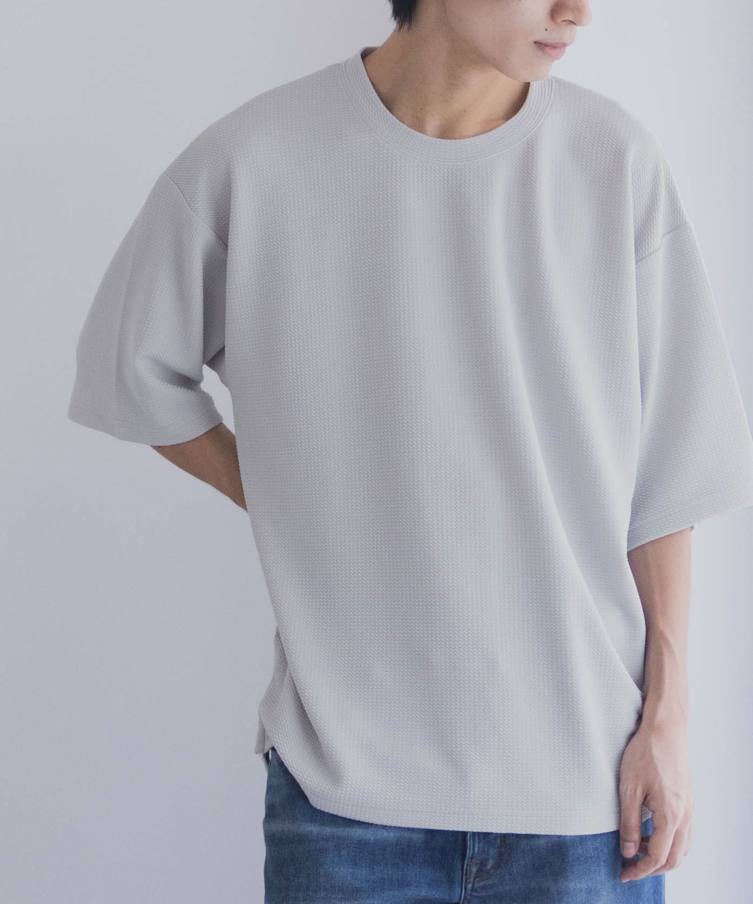 マックハウス Mac-House AIR Smoosy ドライワッフル5分袖Tシャツ （ライトグレー） ライトグレー