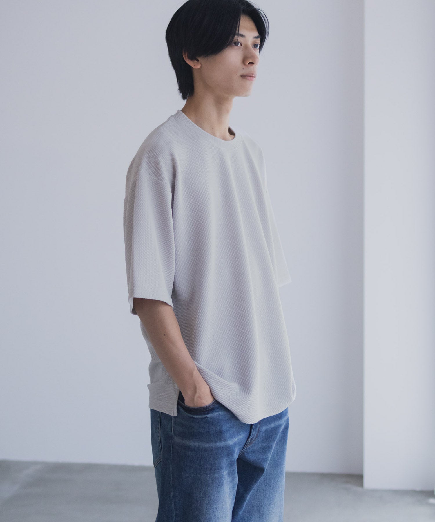 マックハウス Mac-House AIR Smoosy ドライワッフル5分袖Tシャツ （ライトグレー） ライトグレー