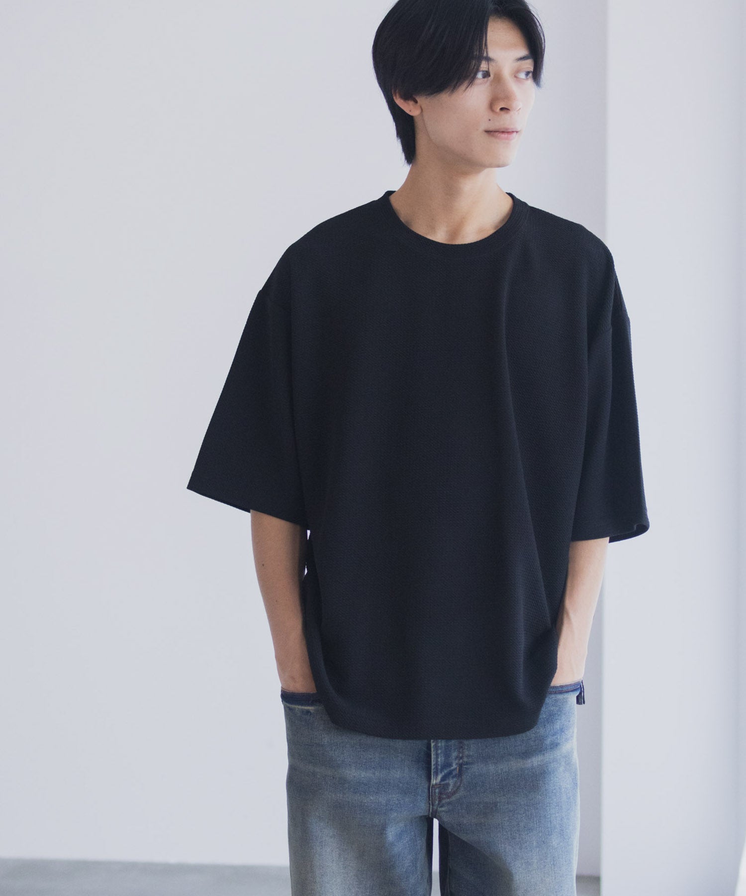 マックハウス Mac-House AIR Smoosy ドライワッフル5分袖Tシャツ （ブラック） ブラック