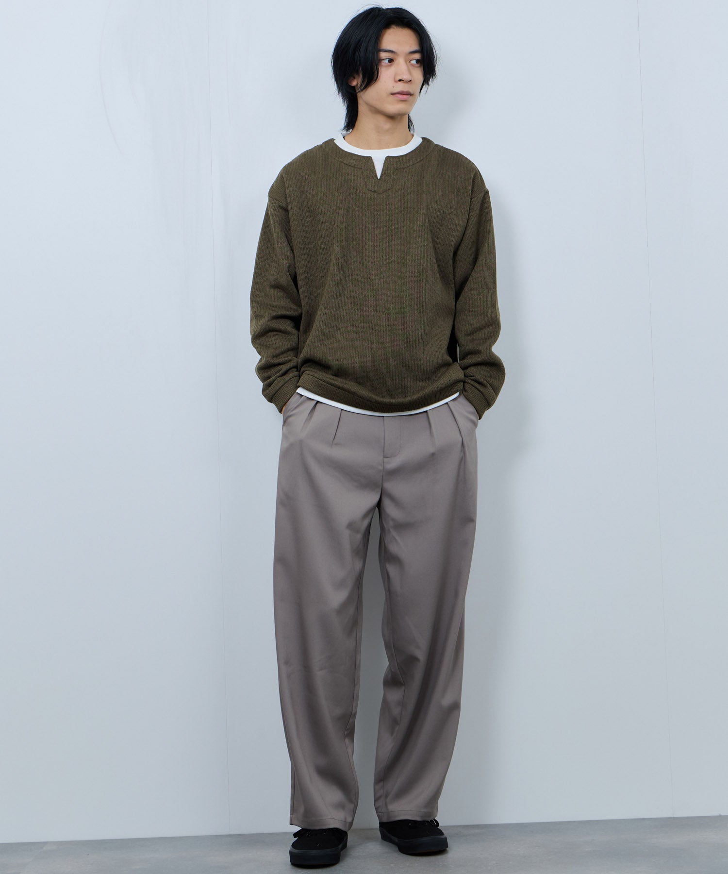 マックハウス Mac-House 針抜き裏起毛フェイクキーネックトレーナー （チャコールグレー） チャコールグレー