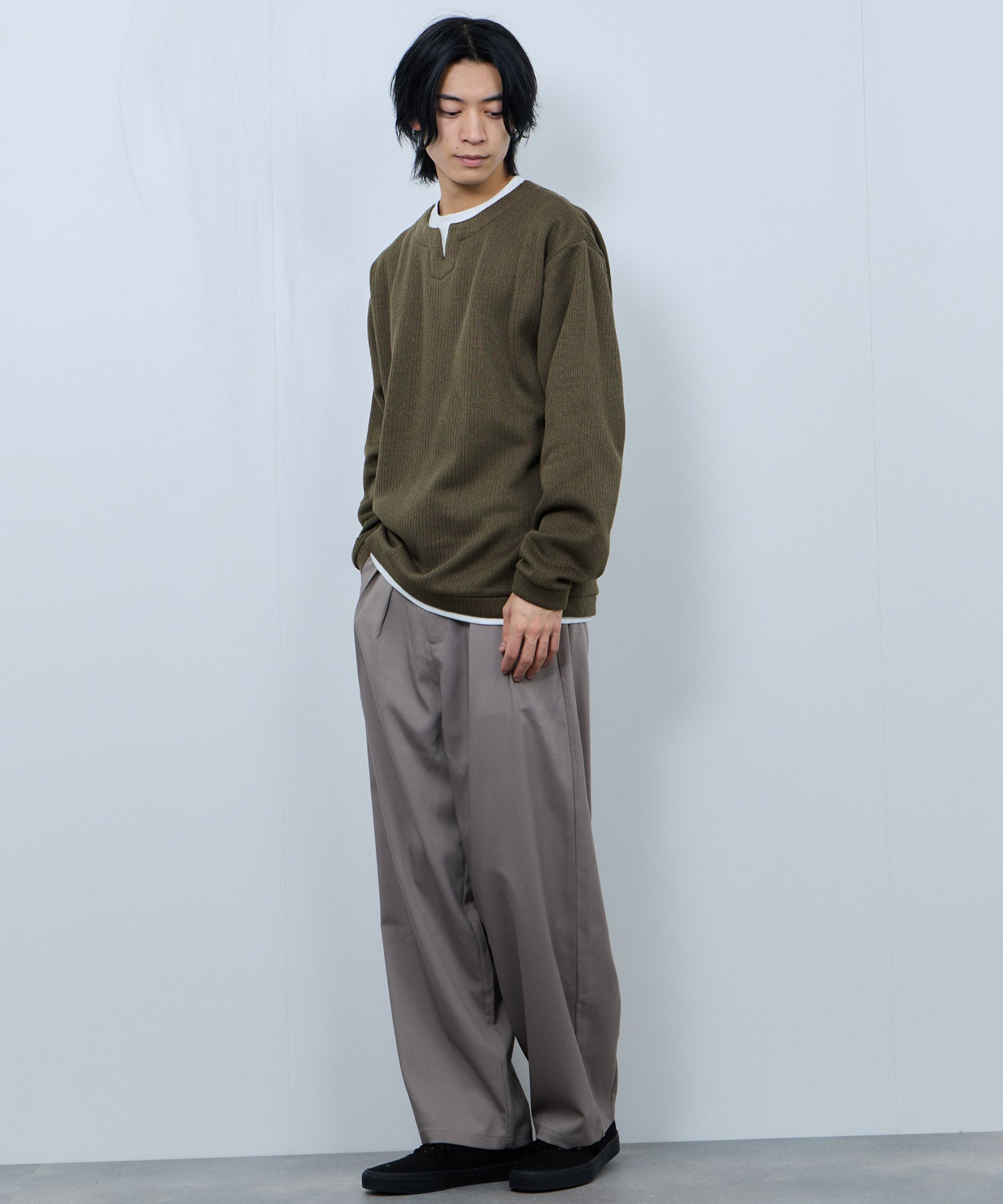 マックハウス Mac-House 針抜き裏起毛フェイクキーネックトレーナー （チャコールグレー） チャコールグレー