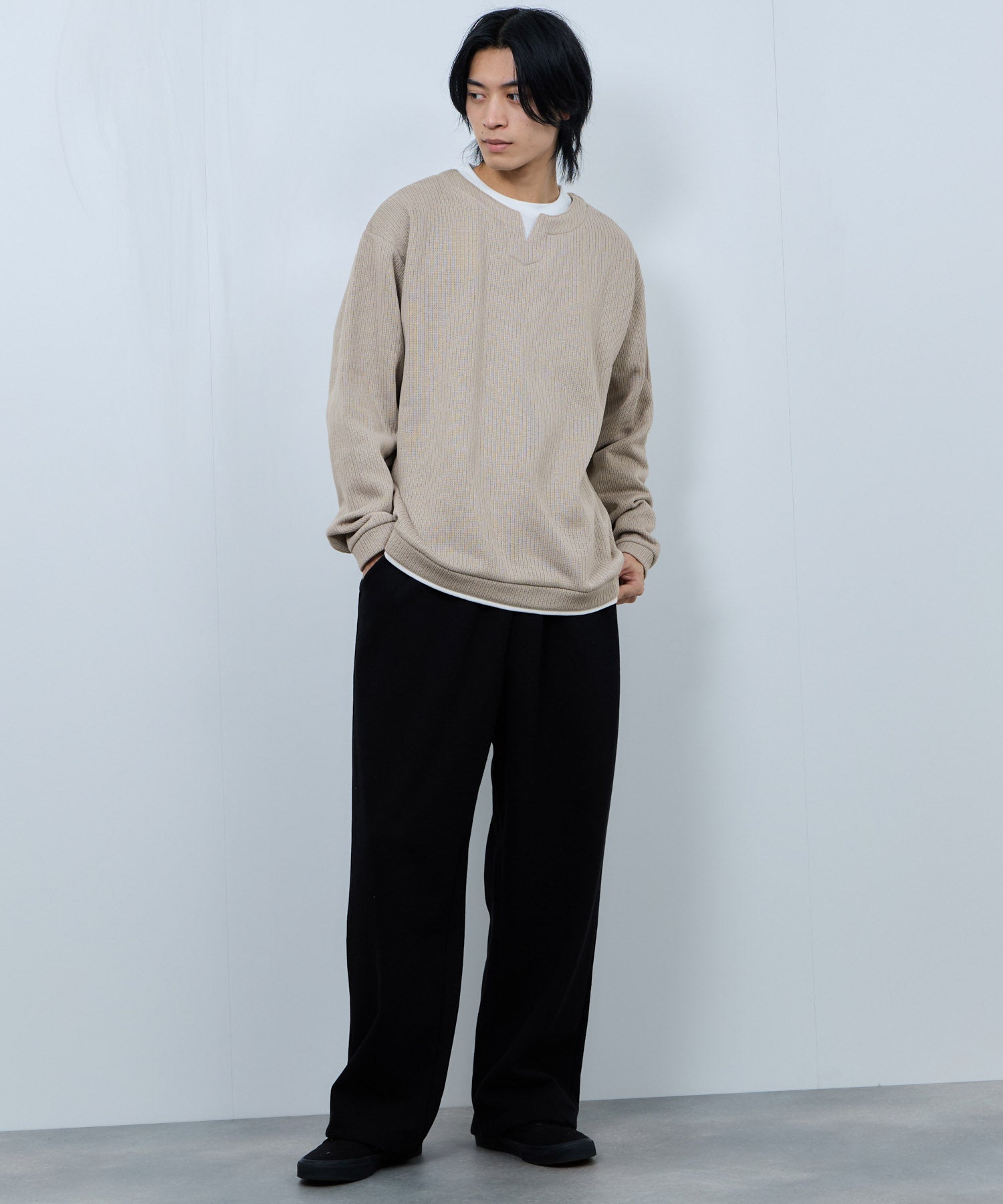 マックハウス Mac-House 針抜き裏起毛フェイクキーネックトレーナー （チャコールグレー） チャコールグレー