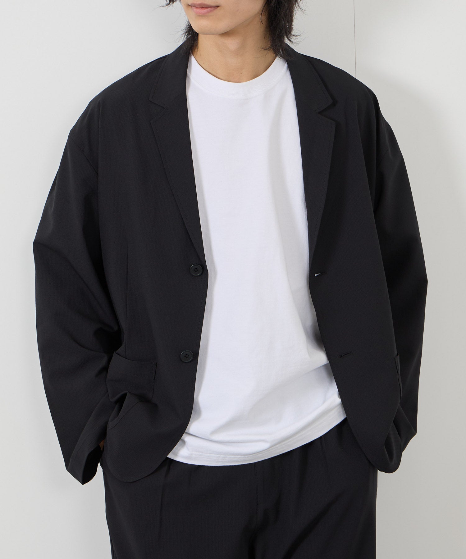 マックハウス Mac-House ポリリップストップ テーラードジャケット＆イージーパンツ セットアップ （ブラック） ブラック