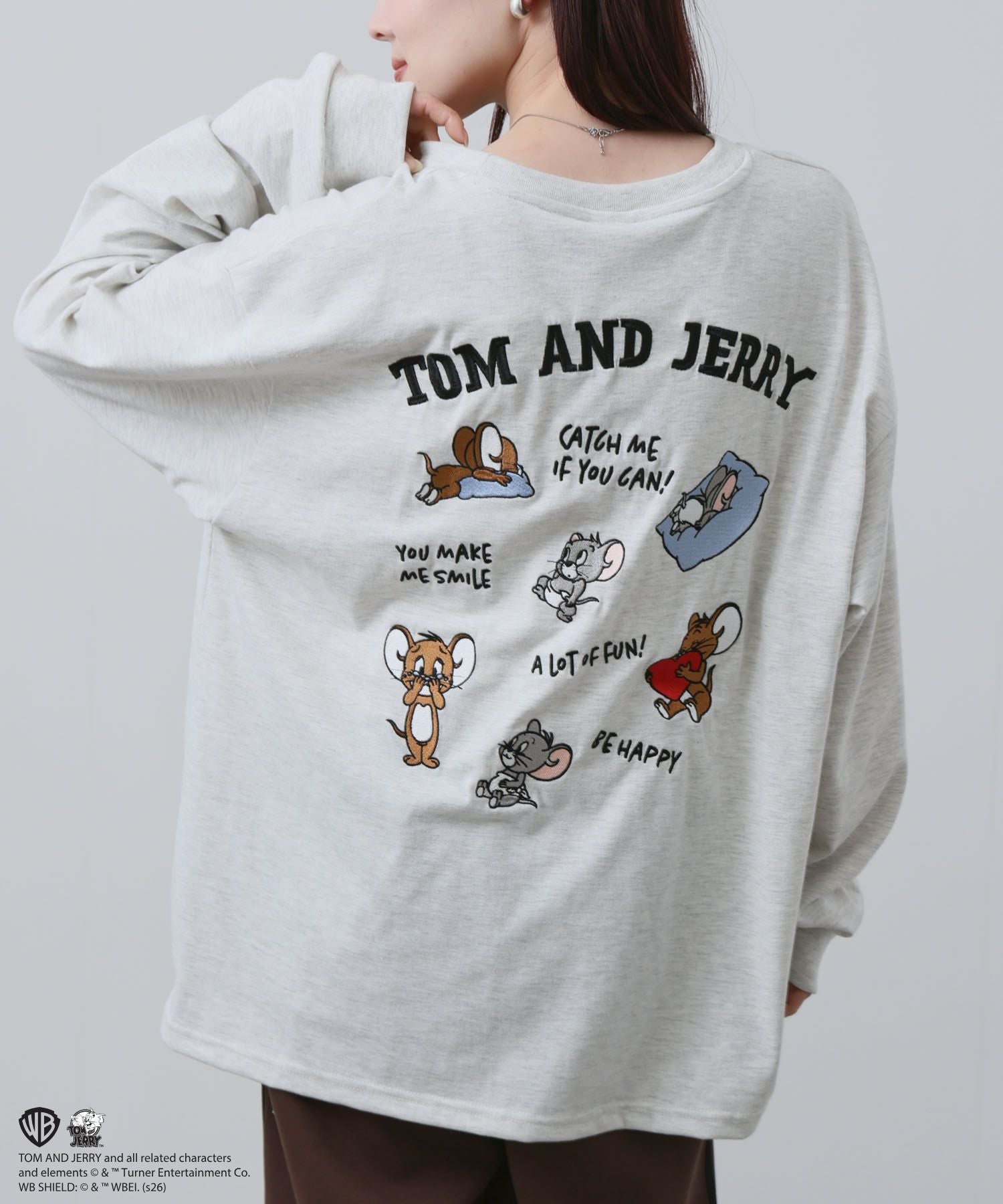 マックハウス Mac-House Tom and Jerry 刺繍長袖Tシャツ （オートミール） オートミール