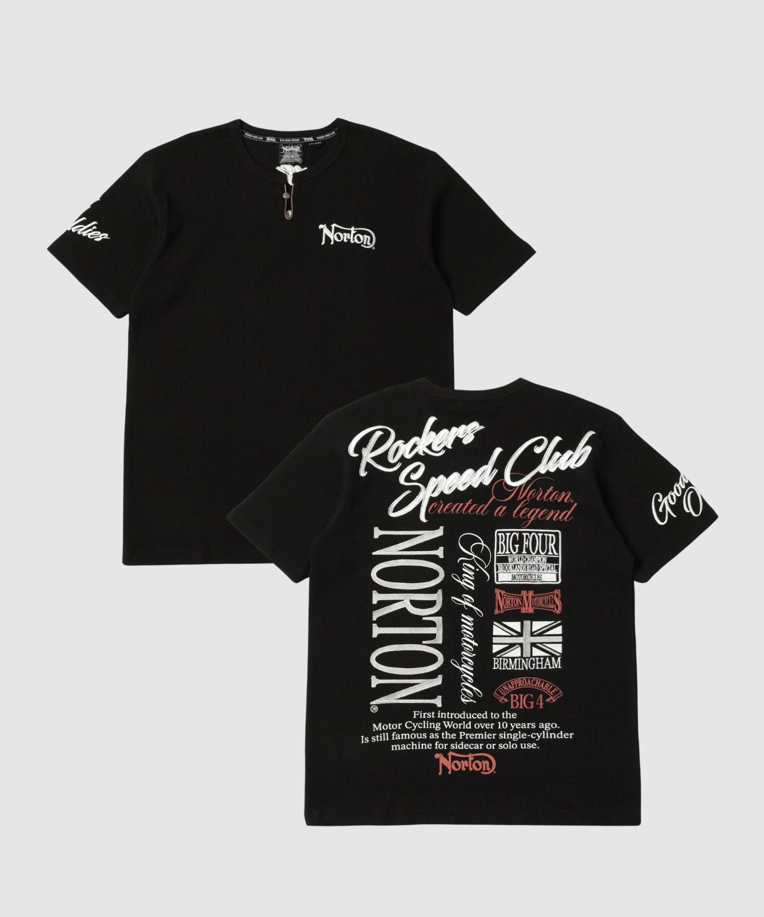マックハウス Mac-House バックロゴプリント サーマルキーネック半袖Tシャツ （ブラック） ブラック