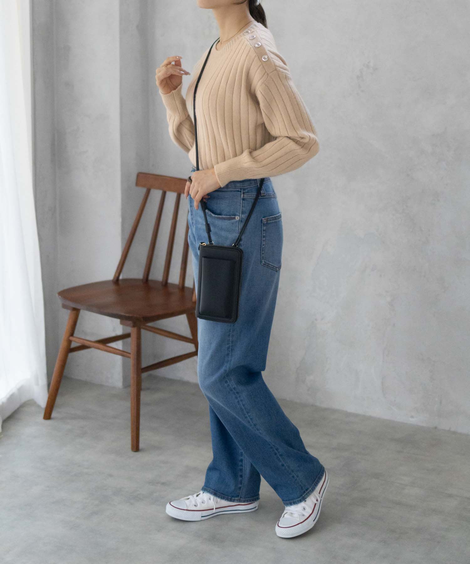 マックハウス Mac-House nAvy もちり もちもち 洗えるニット 肩ボタンクルーネック