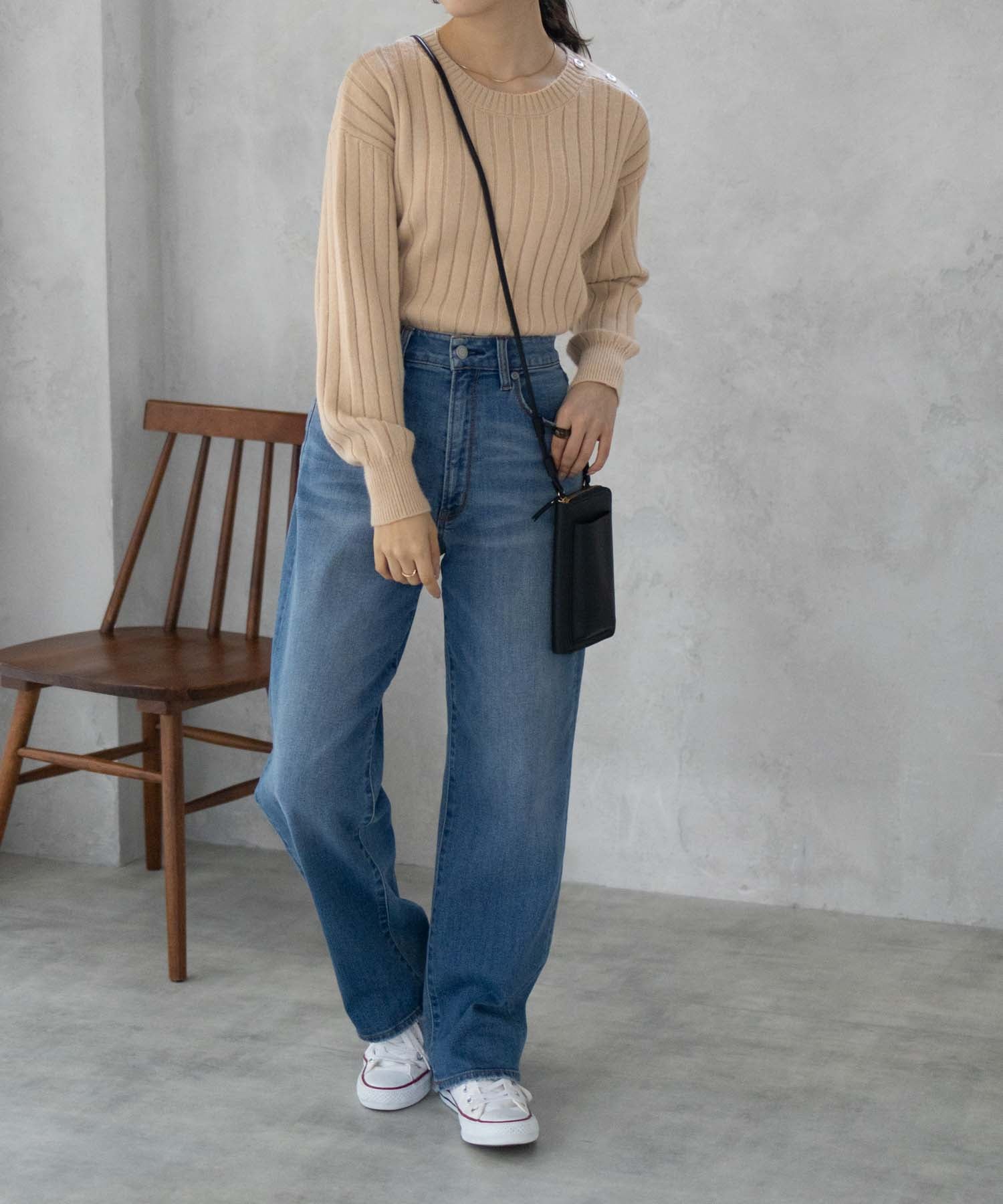 マックハウス Mac-House nAvy もちり もちもち 洗えるニット 肩ボタンクルーネック