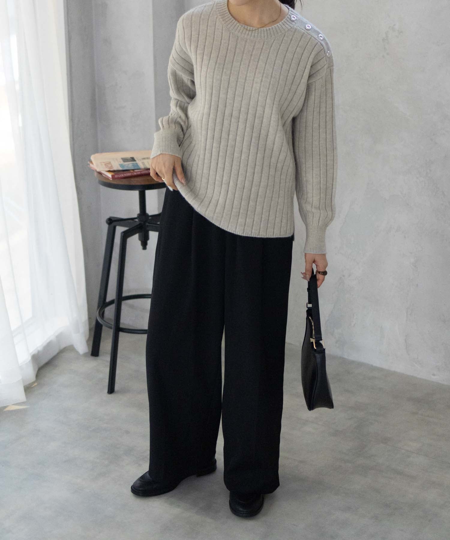 マックハウス Mac-House nAvy もちり もちもち 洗えるニット 肩ボタンクルーネック