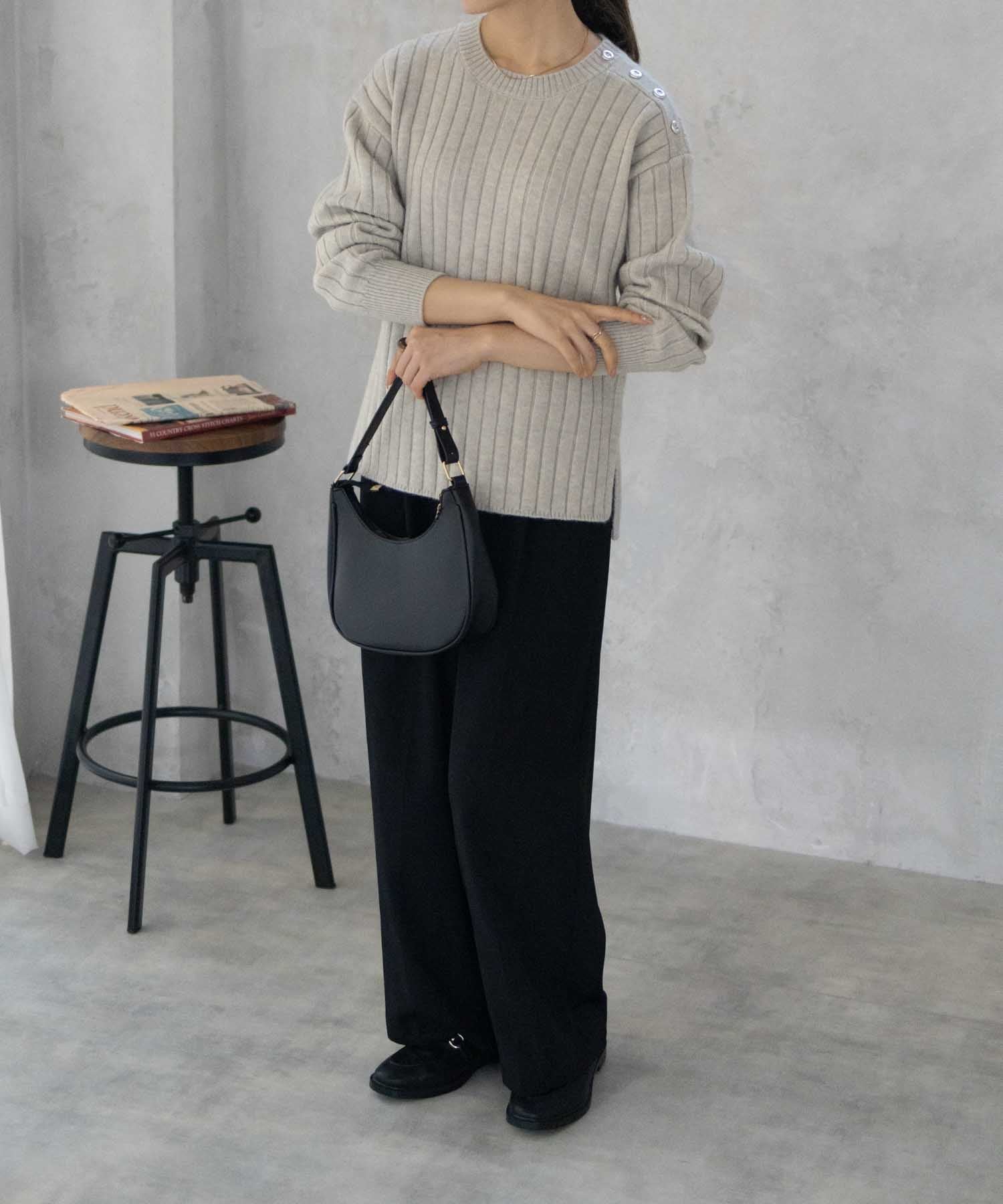 マックハウス Mac-House nAvy もちり もちもち 洗えるニット 肩ボタンクルーネック