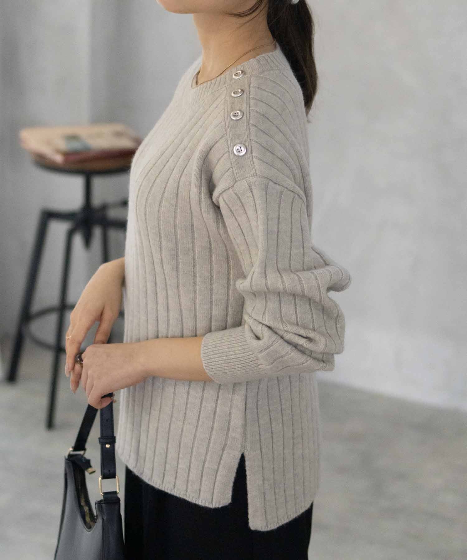 マックハウス Mac-House nAvy もちり もちもち 洗えるニット 肩ボタンクルーネック