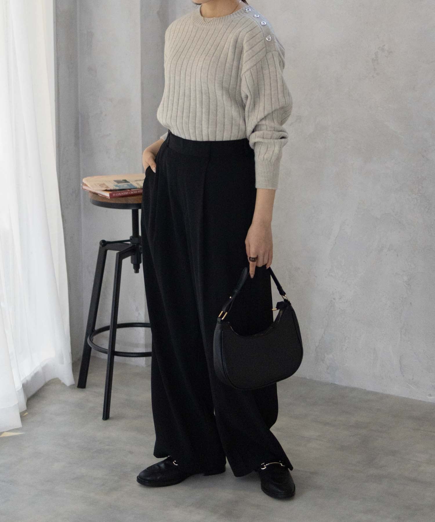 マックハウス Mac-House nAvy もちり もちもち 洗えるニット 肩ボタンクルーネック